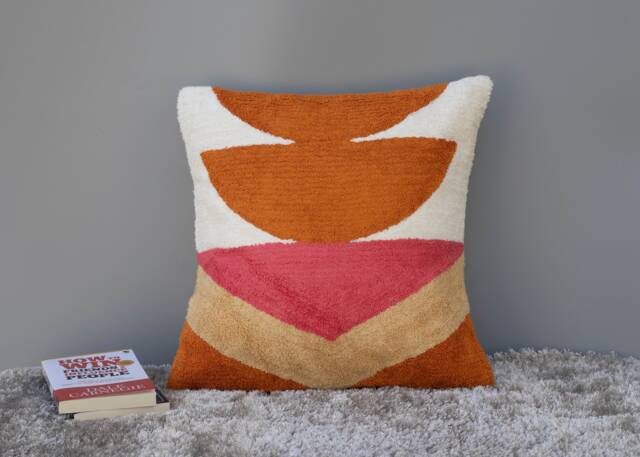 Burnt Orange Crewel Embroidered Pillow Cover Boho Cotton Cushion - image 1