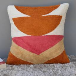 Burnt Orange Crewel Embroidered Pillow Cover Boho Cotton Cushion - thumbnail 2