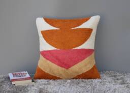 Burnt Orange Crewel Embroidered Pillow Cover Boho Cotton Cushion - thumbnail 1