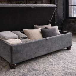 Extra Large Chesterfield Storage Ottoman Footstool in Grey Velvet Hard Wood Legs - thumbnail 2