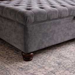 Extra Large Chesterfield Storage Ottoman Footstool in Grey Velvet Hard Wood Legs - thumbnail 3