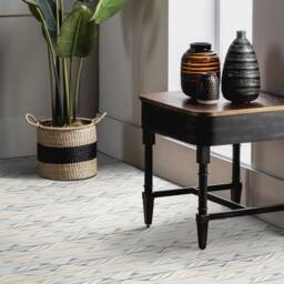 Modern Elegant Pattern Vinyl Flooring, Beige Kitchen Makeover, Blue Flooring Decor, Leaves Floor Protector - thumbnail 3