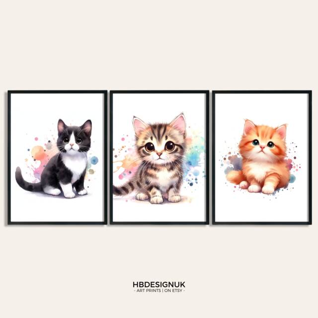 Cat Nursery Print Set - Of 3 Posters - Cats Pet Theme Boys Girls Room Childrens Cute Kitten Decor Playroom Wall Art - image 1