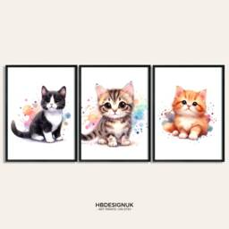 Cat Nursery Print Set - Of 3 Posters - Cats Pet Theme Boys Girls Room Childrens Cute Kitten Decor Playroom Wall Art - thumbnail 1