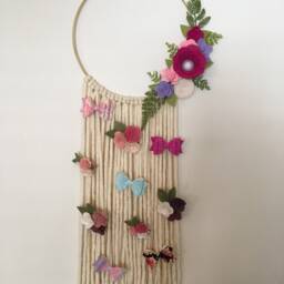 Nursery Decor, Bow Hanger, Organizer, Holder, Felt Flower Wall Hanging, Hair Clip Organizer, Pink Purple - thumbnail 4