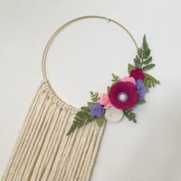 Nursery Decor, Bow Hanger, Organizer, Holder, Felt Flower Wall Hanging, Hair Clip Organizer, Pink Purple - thumbnail 3