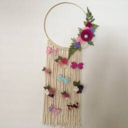 Nursery Decor, Bow Hanger, Organizer, Holder, Felt Flower Wall Hanging, Hair Clip Organizer, Pink Purple - thumbnail 2