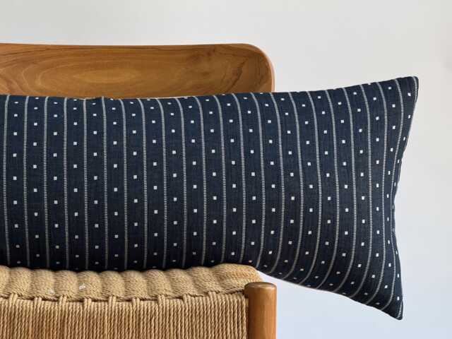 Blue Striped Lumbar Pillow Cover Woven Cotton, Boho Home Decor - 14x36 - image 1