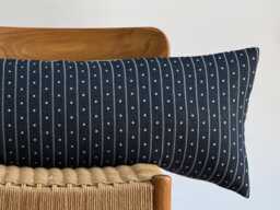 Blue Striped Lumbar Pillow Cover Woven Cotton, Boho Home Decor - 14x36 - thumbnail 1