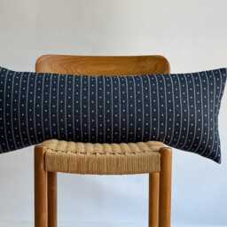 Blue Striped Lumbar Pillow Cover Woven Cotton, Boho Home Decor - 14x36 - thumbnail 2