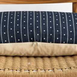 Blue Striped Lumbar Pillow Cover Woven Cotton, Boho Home Decor - 14x36 - thumbnail 3