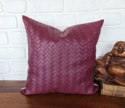 Plum Wicker Faux Leather Pillow Cover Modern Scandinavian Decor - 16x16''