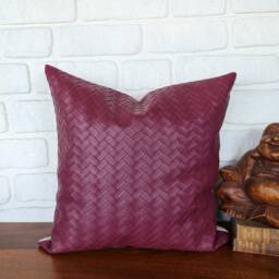Plum Wicker Faux Leather Pillow Cover Modern Scandinavian Decor - 16x16'' - thumbnail 2