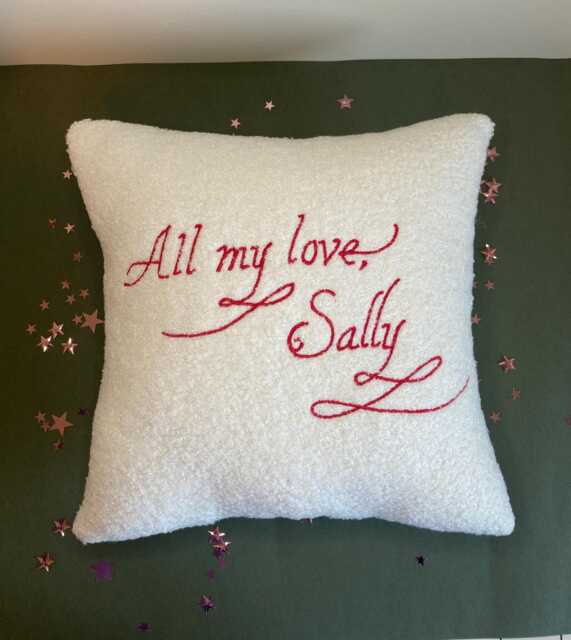 Handwriting Embroidered Boucle Cushion, Personalized Family Keepsake - image 1