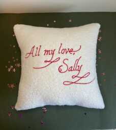 Handwriting Embroidered Boucle Cushion, Personalized Family Keepsake - thumbnail 1