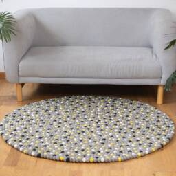 Handcrafted Round Wool Felt Ball Rug - Pom Rugs For Living Room, Bedroom, Nursery Handmade Circle - thumbnail 4