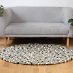 Handcrafted Round Wool Felt Ball Rug - Pom Rugs For Living Room, Bedroom, Nursery Handmade Circle - thumbnail 3