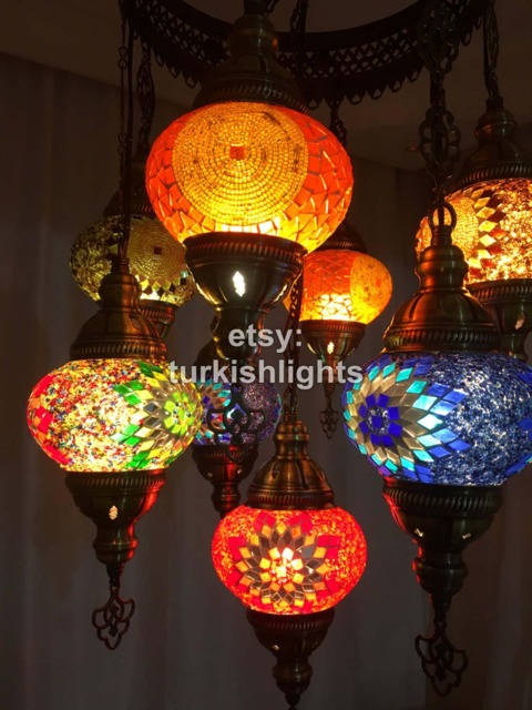 9 Ball Turkish Sultan Mosaic Chandelier Multi-Color - image 1