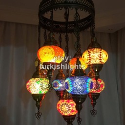 9 Ball Turkish Sultan Mosaic Chandelier Multi-Color - thumbnail 2