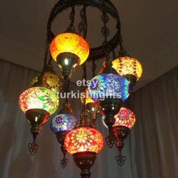 9 Ball Turkish Sultan Mosaic Chandelier Multi-Color - thumbnail 3