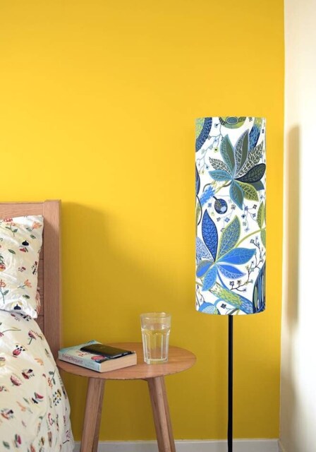 Blue & Green Tall Tropical Lampshade Conical Or Cylindrical, Handmade By Vivid Shades. Real Scandinavian Fabric - image 1