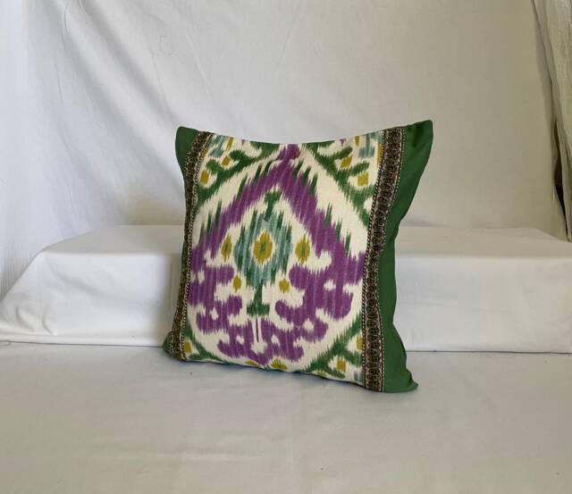 "Bohemian Linen Pillow Cover Purple & Green, Jane Hall Design - 16""x 16" - image 1