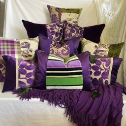 "Bohemian Linen Pillow Cover Purple & Green, Jane Hall Design - 16""x 16" - thumbnail 4