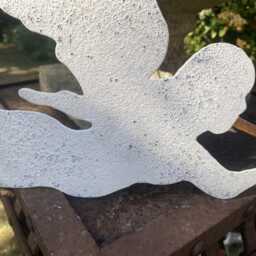 Angel, Decoration, Right Facing, Metal, White, Vintage Style, Relief Wall Distressed Finish, Gift, Hook On Back - thumbnail 2