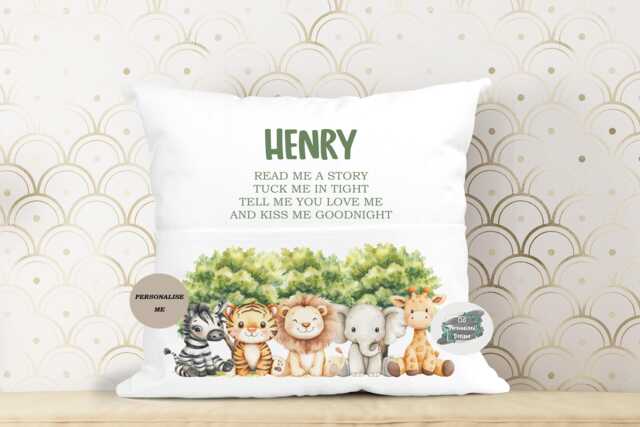 Personalised Safari Animal Book Cushion, Kids Storytime Pillow - image 1