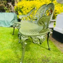 Cast Aluminium Garden Bench Finished in Olive Green - thumbnail 2