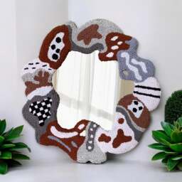 Handmade Tufted Round Mirror Modern Punch Needle Wall Art