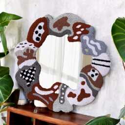 Handmade Tufted Round Mirror Modern Punch Needle Wall Art - thumbnail 3