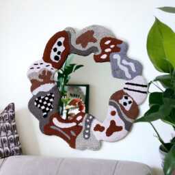 Handmade Tufted Round Mirror Modern Punch Needle Wall Art - thumbnail 2