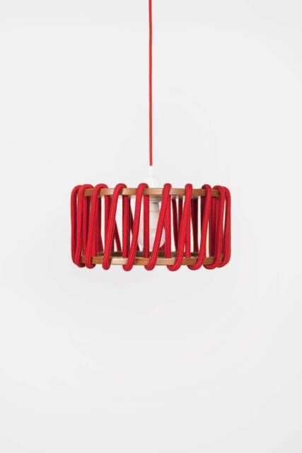 Handcrafted Red Pendant Lamp Rope & Wood Lampshade, French Style Diameter 30cm - image 1