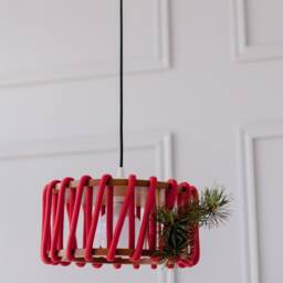 Handcrafted Red Pendant Lamp Rope & Wood Lampshade, French Style Diameter 30cm - thumbnail 3