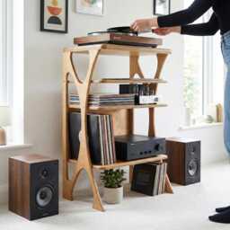 Mid Century Modern Turntable Stand, Wooden Record Player Table, Vinyl Storage, Handmade Plywood Furniture