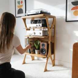 Mid Century Modern Turntable Stand, Wooden Record Player Table, Vinyl Storage, Handmade Plywood Furniture - thumbnail 2
