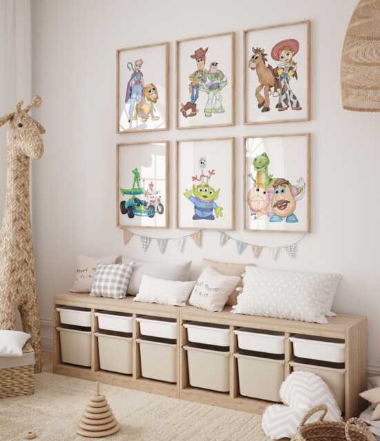 Cartoon Toys Wall Art - Set Of 6, Minimalist Kids Room Prints, Printed Or Framed - image 1