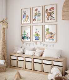 Cartoon Toys Wall Art - Set Of 6, Minimalist Kids Room Prints, Printed Or Framed - thumbnail 1