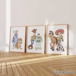 Cartoon Toys Wall Art - Set Of 6, Minimalist Kids Room Prints, Printed Or Framed - thumbnail 3