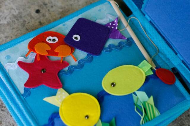 Fishing Page For Custom Built Quiet Book By Tomtoy, Hand Eye Coordination, Pretend Play, Fabric Busy Book Pages, 20x20cm, Single - image 1