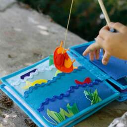 Fishing Page For Custom Built Quiet Book By Tomtoy, Hand Eye Coordination, Pretend Play, Fabric Busy Book Pages, 20x20cm, Single - thumbnail 2