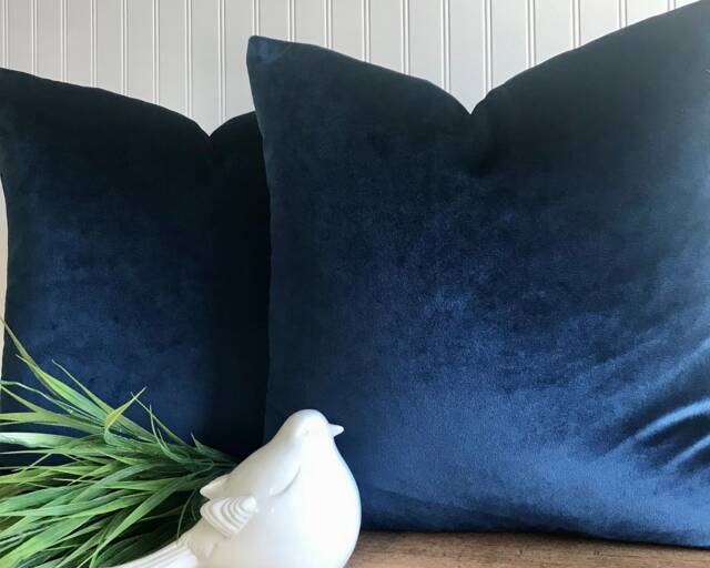Navy Indigo Velveteen -Both Sides - Throws & Lumbars- -Decorative Designer Pillow Cover - image 1