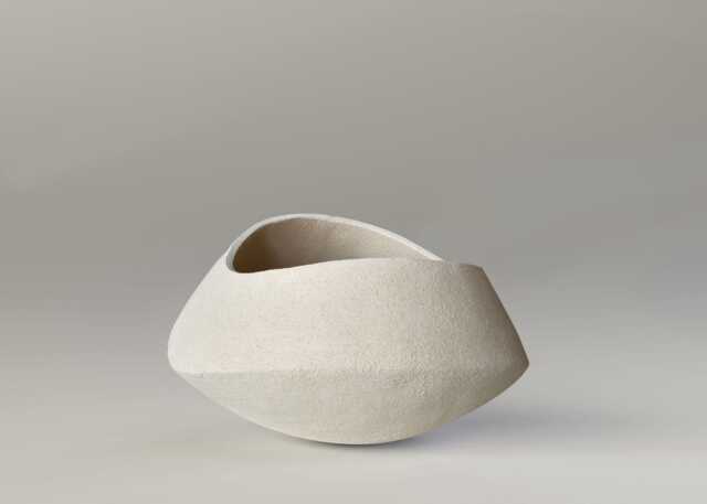 Sculptural Ceramic Vase Beige Wabi Sabi Stoneware Centerpiece Table Home Accent Organic Modern Decor Minimalist Geometric Sculpture - image 1