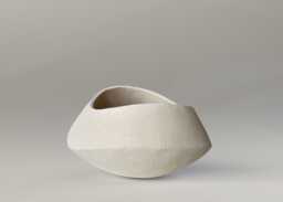Sculptural Ceramic Vase Beige Wabi Sabi Stoneware Centerpiece Table Home Accent Organic Modern Decor Minimalist Geometric Sculpture - thumbnail 1