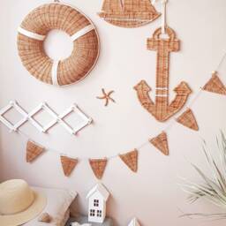 Handmade Wicker Nautical Wall Decor Set Anchor, Boat, Lifebuoy - thumbnail 3