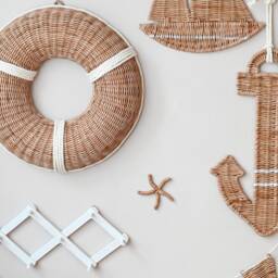 Handmade Wicker Nautical Wall Decor Set Anchor, Boat, Lifebuoy - thumbnail 4