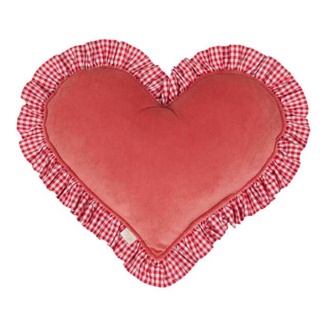 Red Decorative Pillow Heart With Frill, Valentine's Gift For Her, Romantic Room Decor, Holiday Stylish Bedding, Rustic Christmas Decor - image 1