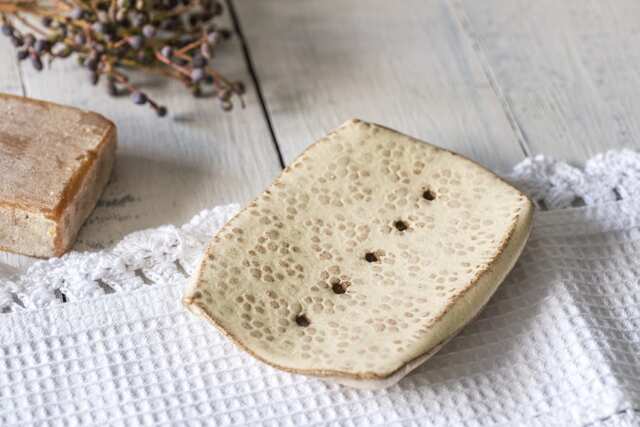 Handmade Ceramic Soap Dish Textured White Pottery Bath Decor, Us Ddp - image 1