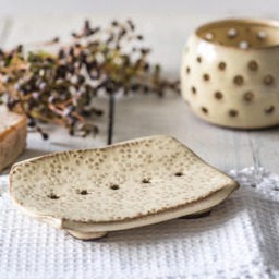 Handmade Ceramic Soap Dish Textured White Pottery Bath Decor, Us Ddp - thumbnail 2